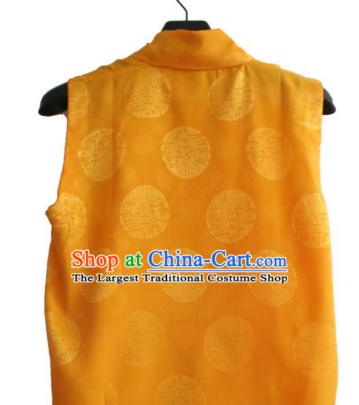 Chinese Tibetan Buddhism Golden Satin Vest Traditional Monk Waistcoat Upper Outer Garment for Men