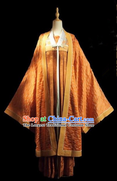 Chinese Ancient Court Lady Costume Historical Drama Royal Nirvana Song Dynasty Orange Hanfu Dress for Women