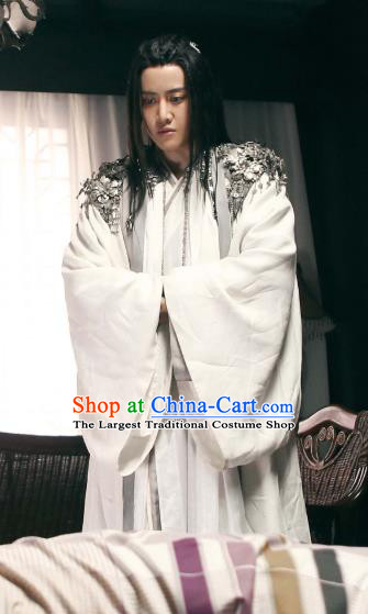 Historical Drama WuXin The Monster Killer Chinese Ancient Taoist Bai Liuli Costume and Headpiece for Men