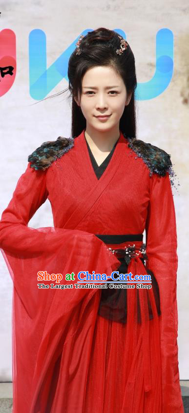 Drama Xia Tan Jian Bu Zhi Chinese Ancient Female Assassin Zhan Shier Red Dress Costume and Headpiece for Women