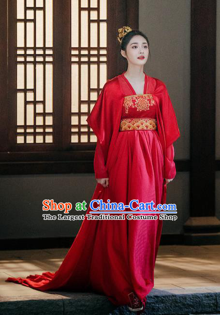 Drama Miss Truth Chinese Ancient Tang Dynasty Female Forensic Ran Yan Red Dress Costume and Headpiece for Women