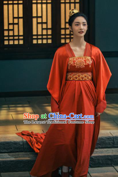 Drama Miss Truth Chinese Ancient Tang Dynasty Female Forensic Ran Yan Red Dress Costume and Headpiece for Women