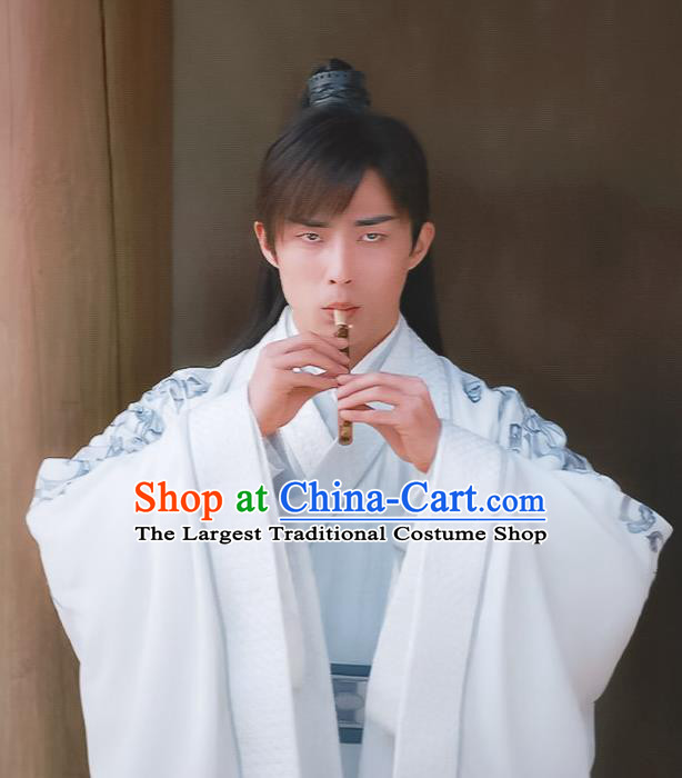 Chinese Ancient Swordsman Su Fu White Clothing Historical Drama Miss Truth Tang Dynasty Costume and Headpiece for Men