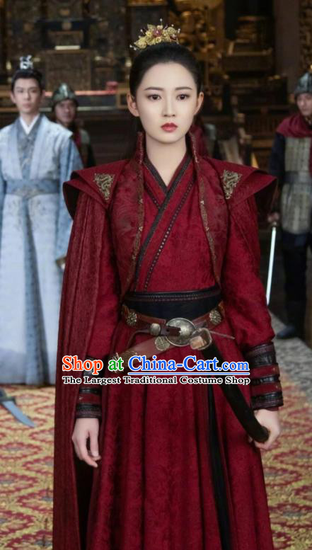 Drama The Love Lasts Two Minds Chinese Ancient Female Swordsman Feng Mianwan Red Hanfu Dress Costume and Headpiece for Women