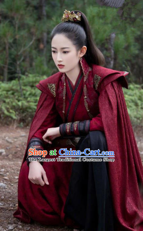 Drama The Love Lasts Two Minds Chinese Ancient Demale Swordsman Feng Mianwan Red Hanfu Dress Costume and Headpiece for Women