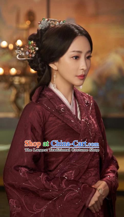 Chinese Drama The Love Lasts Two Minds Ancient Countess Yuan Purple Hanfu Dress Costume and Headpiece for Women