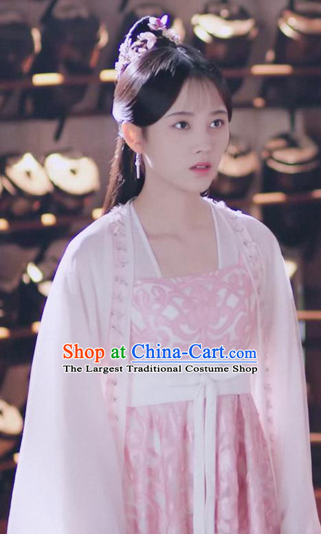 Chinese Ancient Palace Princess Han Yunxi Pink Hanfu Dress Drama Legend of Yun Xi Costume and Headpiece for Women