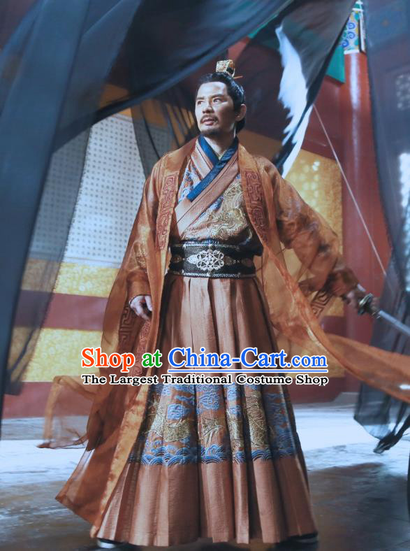 Chinese Ancient Ming Dynasty Royal Highness Clothing Historical Drama Tao Hua Jie Costume and Headpiece for Men