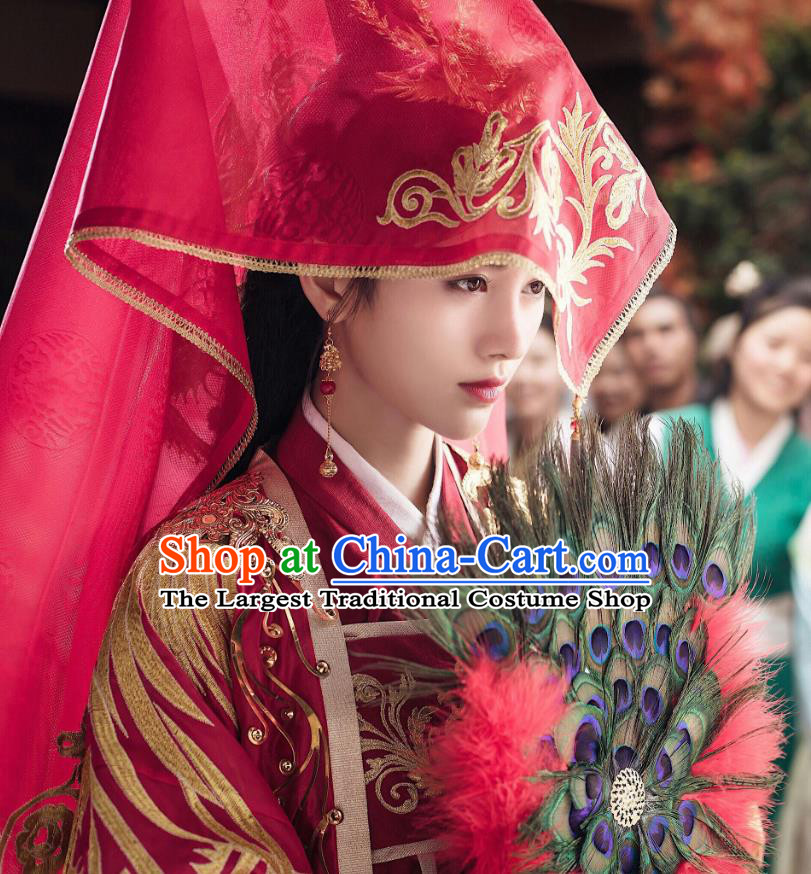 Chinese Ancient Princess Rani Qin Red Hanfu Dress Drama Legend of Yun Xi Wedding Costume and Headpiece for Women