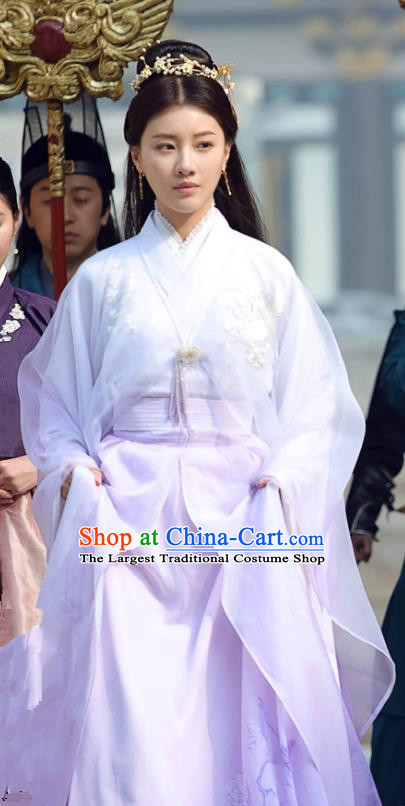 Drama Colourful Bone Chinese Ancient Royal Princess Jing Shu Hanfu Dress Costume and Headpiece for Women