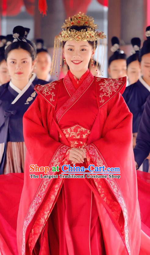 Drama Colourful Bone Chinese Ancient Crown Princess Wedding Costume and Headpiece for Women