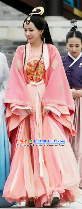 Drama Colourful Bone Chinese Ancient Princess A Li Pink Dress Costume and Headpiece for Women