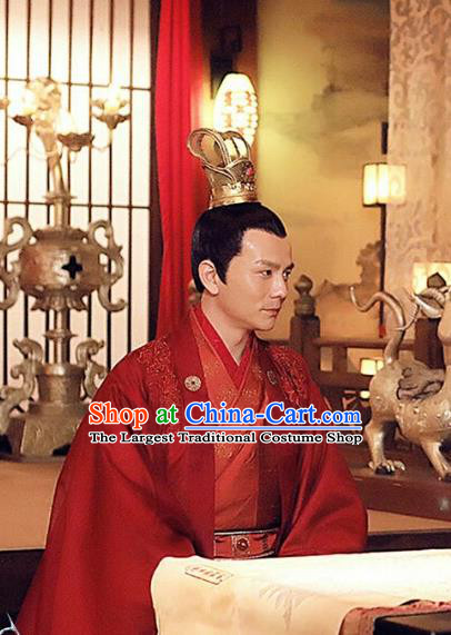 Chinese Ancient Crown Prince Red Clothing Historical Drama Colourful Bone Costume for Men