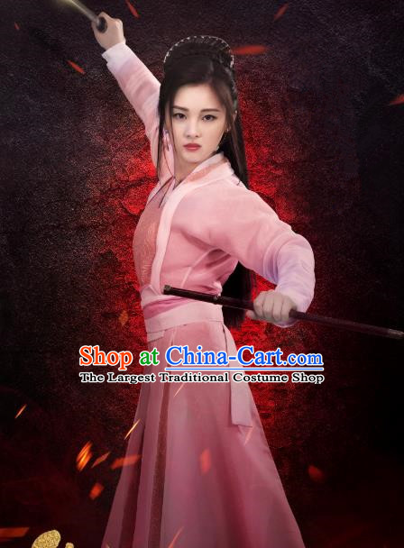 Chinese Ancient Swordswoman Murong Jiu Hanfu Dress Drama Handsome Siblings Costume and Headpiece for Women