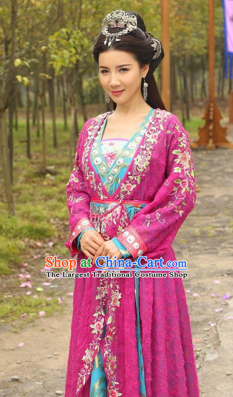 Chinese Historical Drama The Legend of Zu Ancient Swordsman Yu Mingniang Rosy Costume and Headpiece for Women