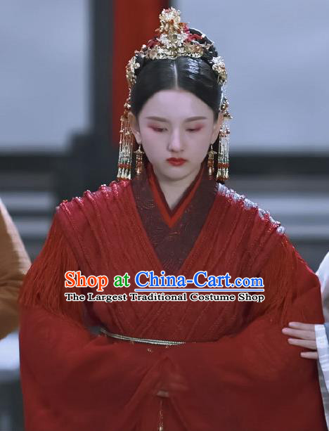 Chinese Drama Guardians of The Ancient Oath Infanta Baili Hongyi Wedding Costume and Headpiece for Women