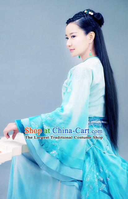 Chinese Historical Drama The Legend of Zu Ancient Swordsman Su Yin Blue Costume and Headpiece for Women