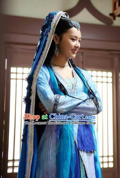 Chinese Historical Drama The Eternal Love Ancient Court Princess Lan Yexi Costume and Headpiece for Women