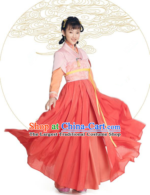 Chinese Historical Drama The Eternal Love Ancient Maidservant Jing Xin Costume and Headpiece for Women