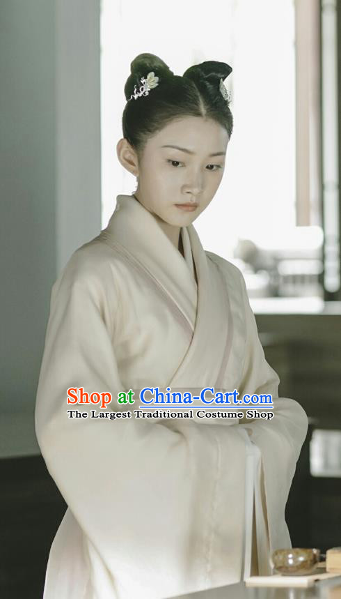 Chinese Ancient Court Maid Ling Yue Historical Drama Princess Silver Costume and Headpiece for Women