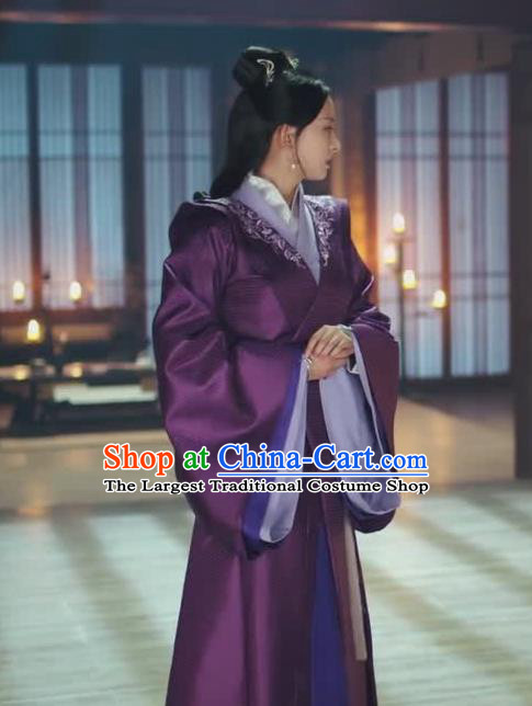 Chinese Ancient Noble Princess Zhao Yun Historical Drama Princess Silver Purple Costume and Headpiece for Women