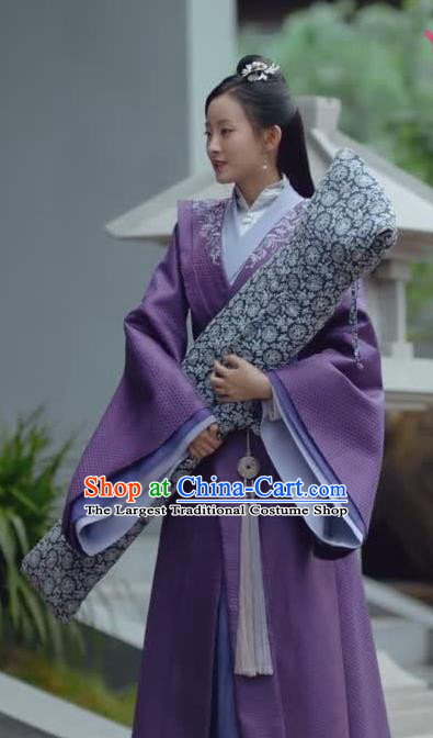 Chinese Ancient Noble Princess Rong Le Historical Drama Princess Silver Purple Costume and Headpiece for Women