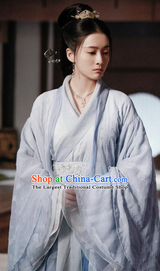 Chinese Ancient Princess Consort Rong Le Dress Historical Drama Princess Silver Pink Costume and Headpiece for Women