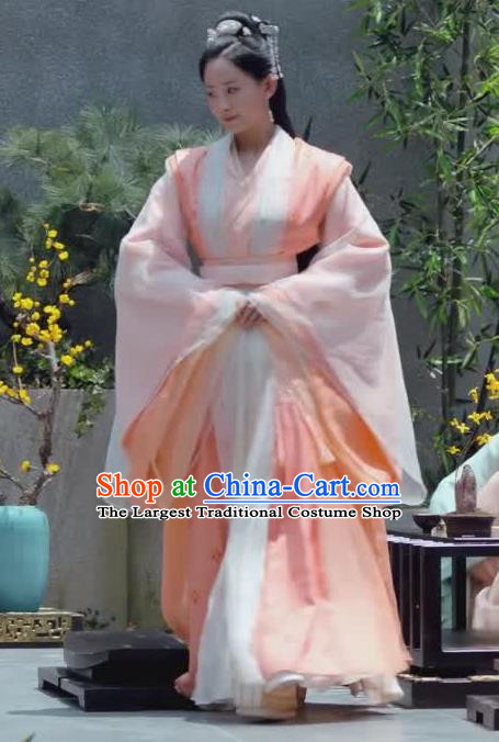 Chinese Ancient Royal Princess Zhao Yun Orange Hanfu Dress Historical Drama Princess Silver Pink Costume and Headpiece for Women