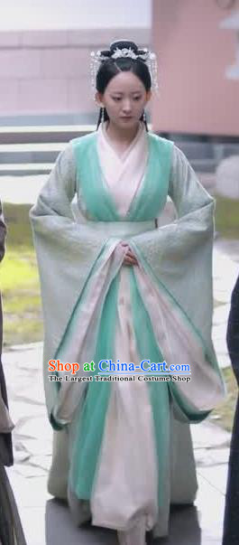 Chinese Ancient Royal Princess Zhao Yun Green Hanfu Dress Historical Drama Princess Silver Pink Costume and Headpiece for Women