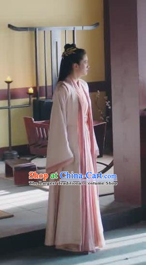 Chinese Ancient Palace Princess Rong Le Pink Historical Drama Princess Silver Costume and Headpiece for Women