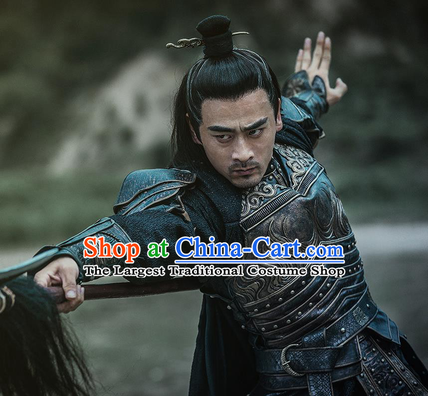Chinese Drama Legend of the Phoenix Ancient General Yan Kuan Armor Historical Costume and Headwear for Men