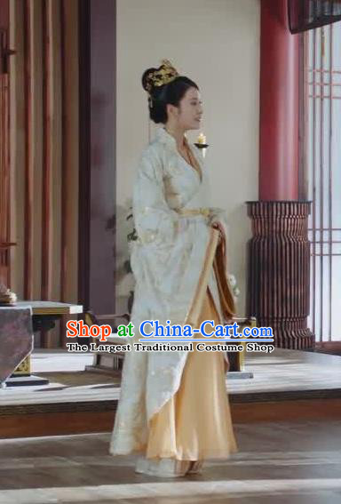 Chinese Ancient Royal Empress Rong Le Historical Drama Princess Silver Costume and Headpiece for Women