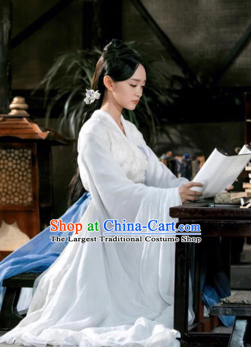 Chinese Ancient Court Consort Ye Ningzhi White Hanfu Dress Historical Drama Legend of the Phoenix Costume and Headpiece for Women
