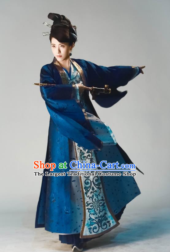 Chinese Historical Drama Swords of Legends Ancient Royal Dame Fu Qingjiao Costume and Headpiece for Women