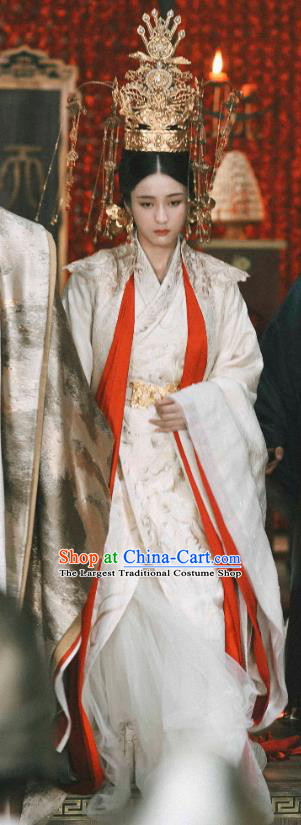 Chinese Ancient Queen Drama Princess Silver Rong Yue Historical Costume and Headpiece for Women