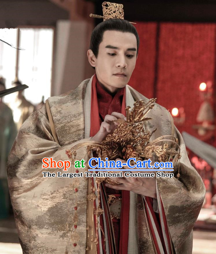 Drama Princess Silver Chinese Ancient Prince Fu Chou Historical Costume and Headwear for Men