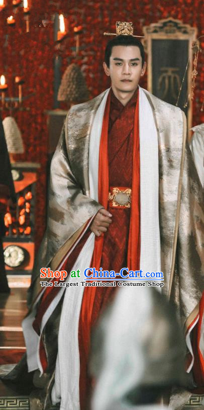 Drama Princess Silver Chinese Ancient Prince Fu Chou Historical Costume and Headwear for Men