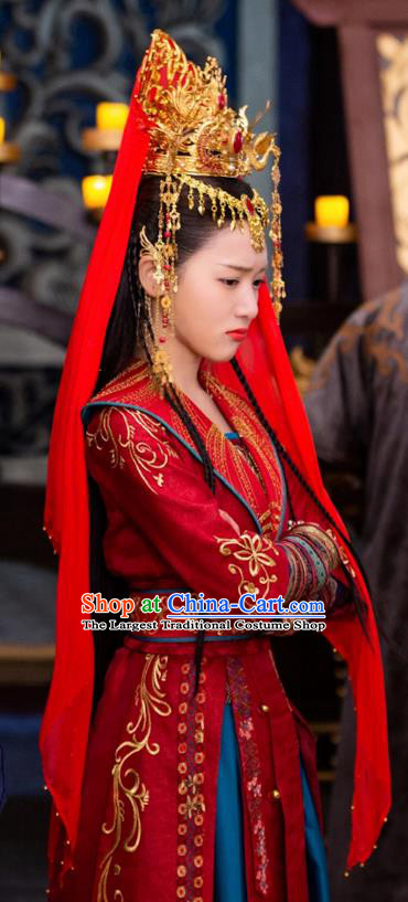 Chinese Ancient Princess Li Mingyue Wedding Red Hanfu Dress Historical Drama The Love By Hypnotic Costume and Headpiece for Women