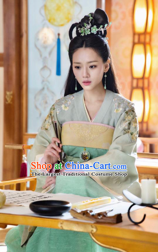 Chinese Ancient Princess Li Mingyue Green Hanfu Dress Historical Drama The Love By Hypnotic Costume and Headpiece for Women