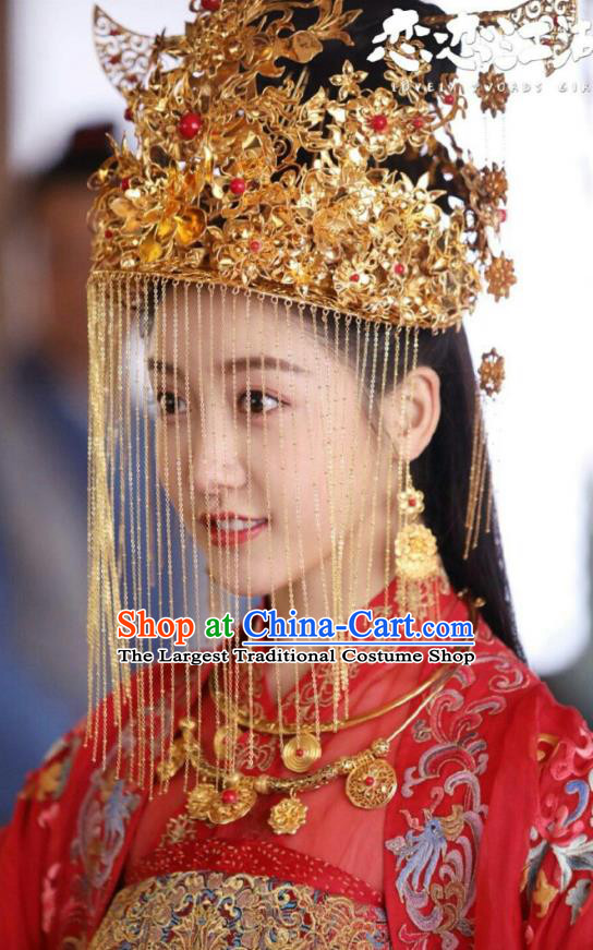 Chinese Ancient Prince Yu Shengyou Wedding Hanfu Dress Historical Drama Lovely Swords Girl Costume and Headpiece for Women