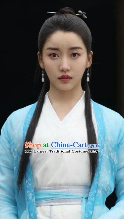 Chinese Ancient Female Swordsman Yu Shengyou Hanfu Dress Historical Drama Lovely Swords Girl Costume and Headpiece for Women