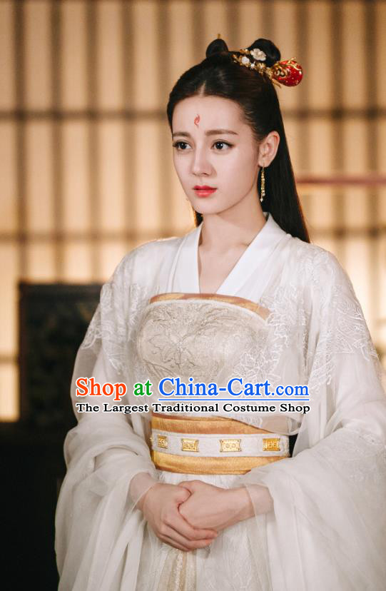 Chinese Ancient Fox Clan Princess Bai Fengjiu Drama Sansheng Sanshi Pillow Eternal Love of Dream Costume and Headpiece Complete Set