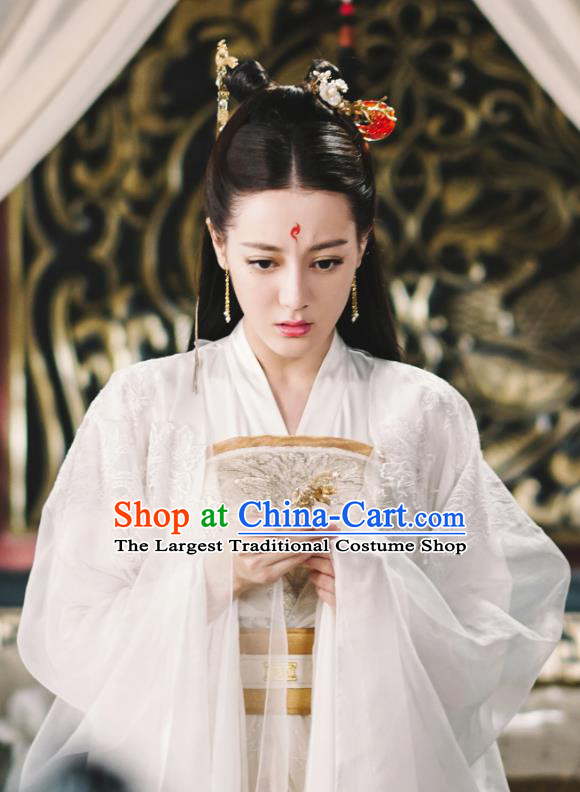 Chinese Ancient Fox Clan Princess Bai Fengjiu Drama Sansheng Sanshi Pillow Eternal Love of Dream Costume and Headpiece Complete Set