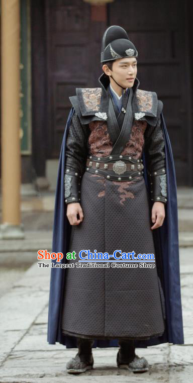 Drama Under the Power Chinese Ancient Ming Dynasty Imperial Guard Cen Fu Costume and Headpiece Complete Set