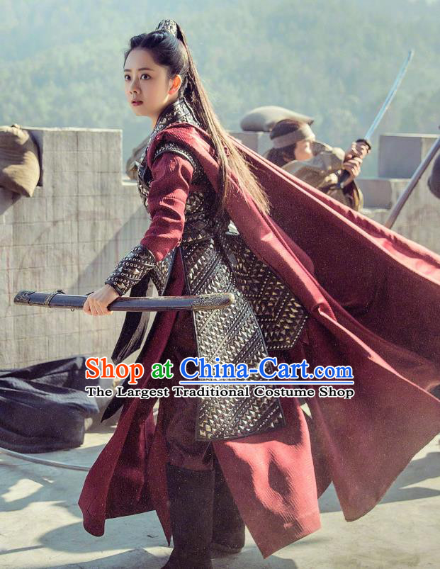 Chinese Ancient Ming Dynasty Female Swordsman Yuan Jinxia Armor Drama Under the Power Costume and Headpiece for Women