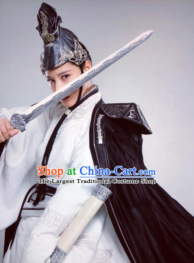 Chinese Ancient Female Swordsman Priestess Ye Celeng Dress Historical Drama Sword Dynasty Costume and Headpiece for Women