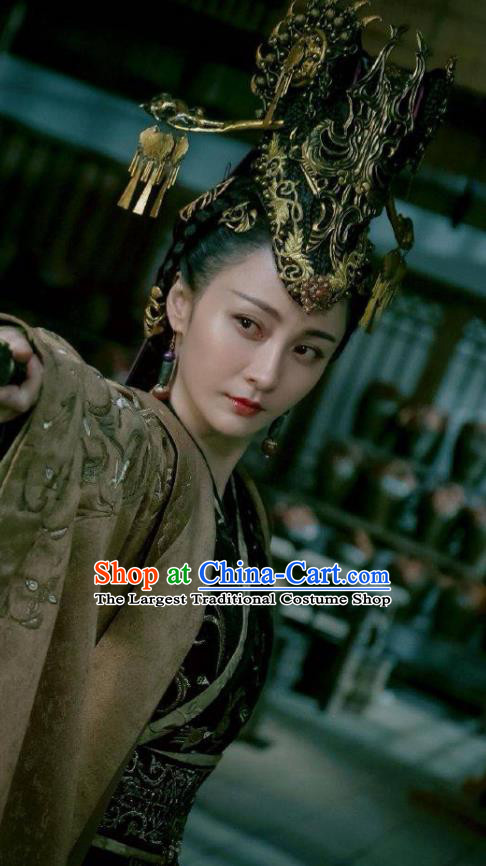 Chinese Ancient Court Queen Dress Historical Drama Sword Dynasty Ye Zhen Yao Di Costume and Headpiece for Women