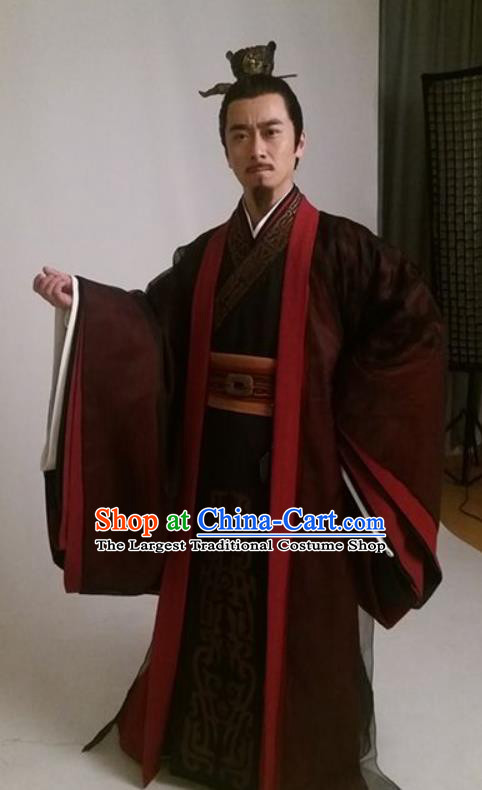 Drama Sword Dynasty Chinese Ancient Prime Minister Costume and Headpiece Complete Set