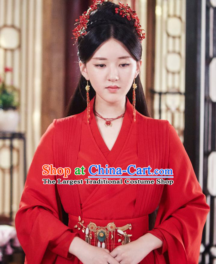 Chinese Ancient Singsong Girl Liu Yiyi Red Dress Historical Drama Cinderella Chef Costume and Headpiece for Women