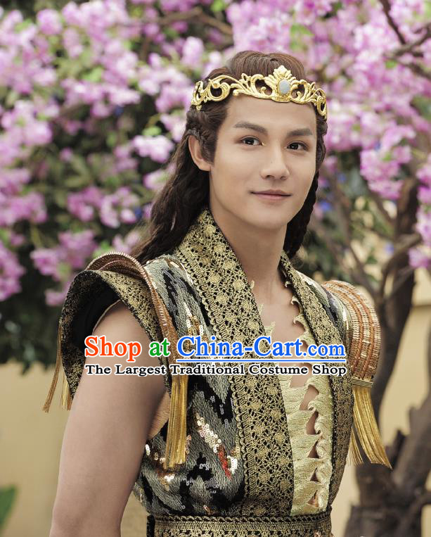 Drama An Oriental Odyssey Chinese Ancient Servant Mu Le Costume and Headpiece Complete Set